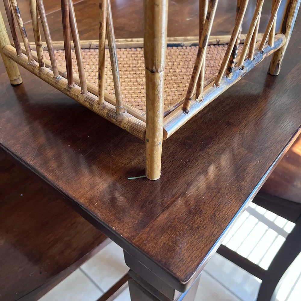 Vintage Tortoiseshell Bamboo Rattan Corner Wall Shelf 3 Tier Decor Boho Rustic